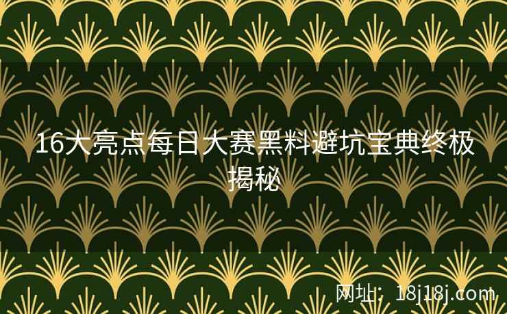 16大亮点每日大赛黑料避坑宝典终极揭秘